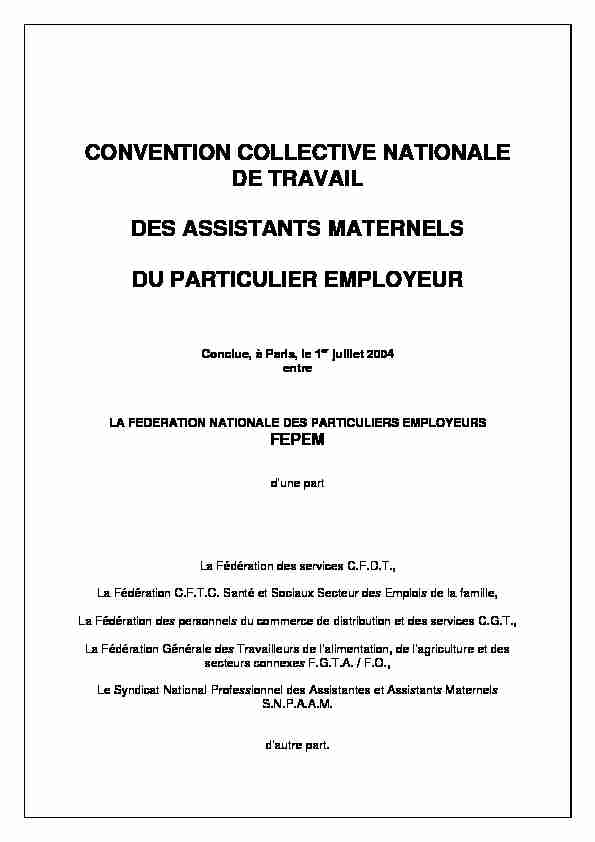 convention collective nationale de travail des assistants maternels