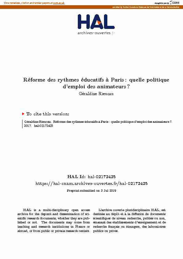 [PDF] Réforme des rythmes éducatifs à Paris: quelle politique d  - CORE