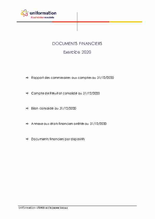 [PDF] DOCUMENTS FINANCIERS Exercice 2020 - Uniformation