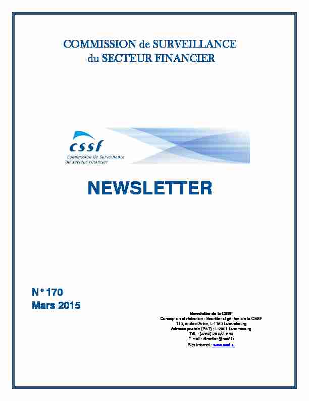 Newsletter de la CSSF n° 170 - Mars 2015