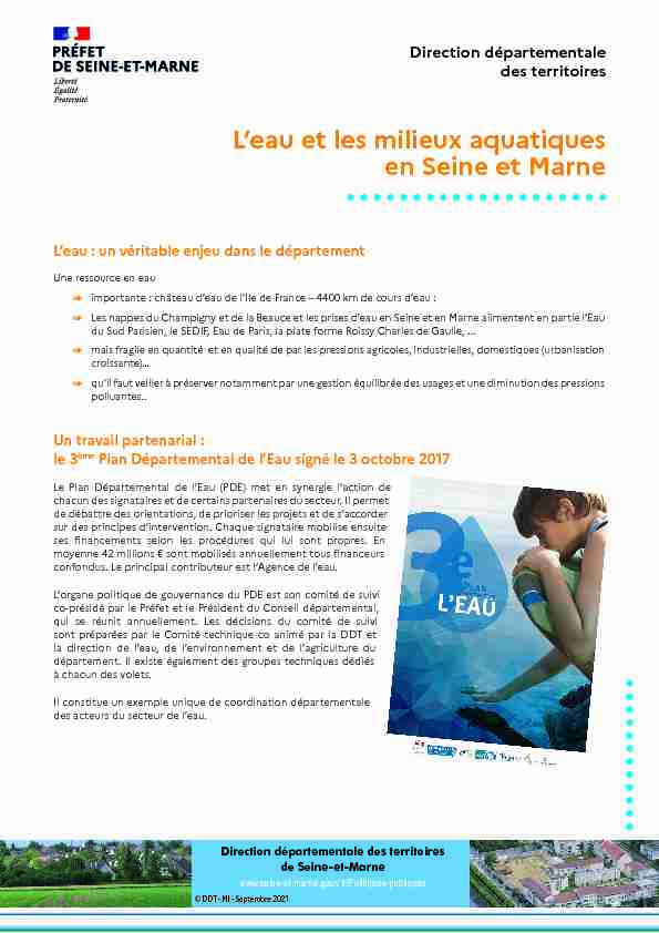 Leau et les milieux aquatiques en Seine et Marne