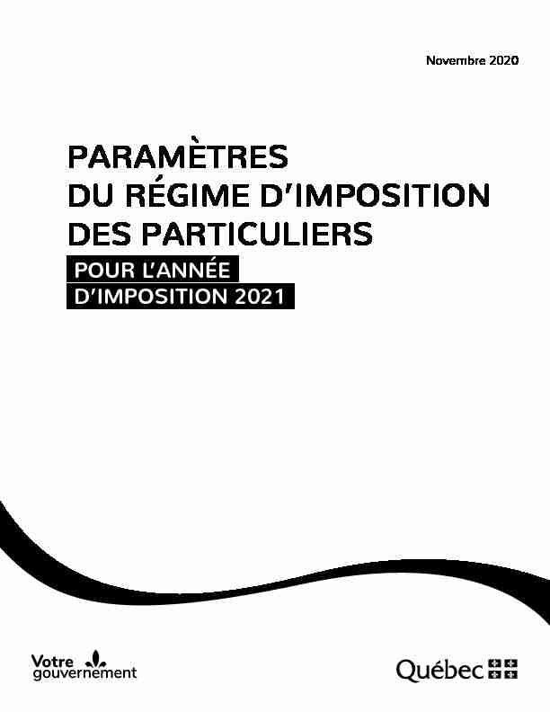 PARAMÈTRES DU RÉGIME D’IMPOSITION DES PARTICULIERS