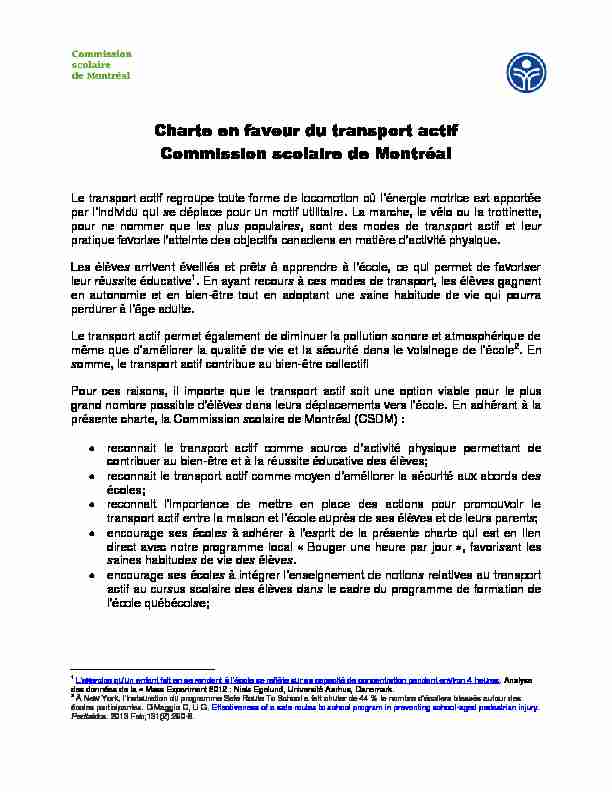 Charte en faveur du transport actif Commission scolaire de Montréal