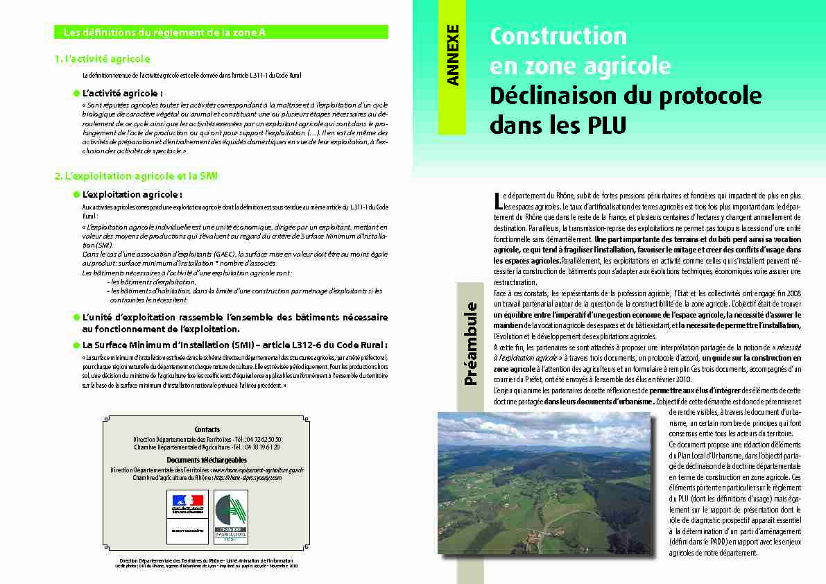 Construction en zone agricole Déclinaison du protocole dans les PLU