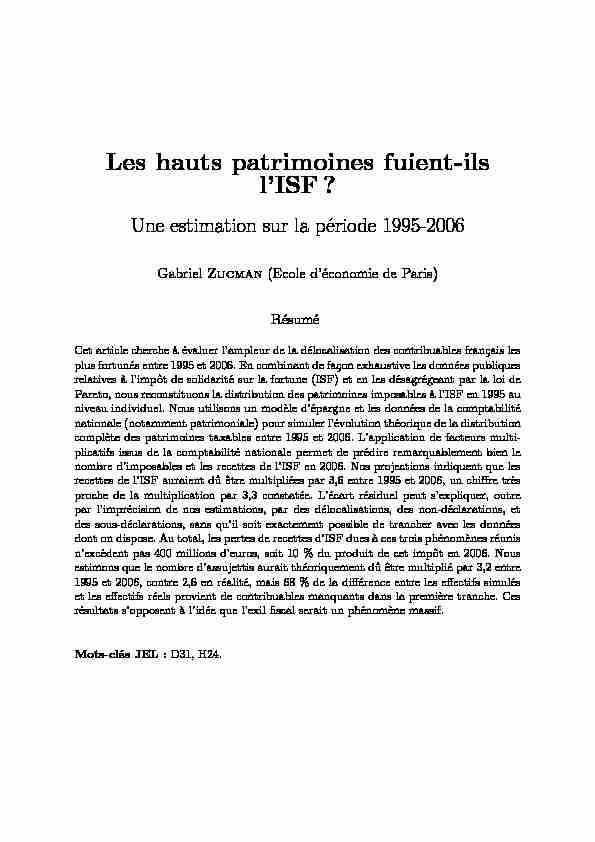 [PDF] Les hauts patrimoines fuient-ils lISF? - Paris School of Economics