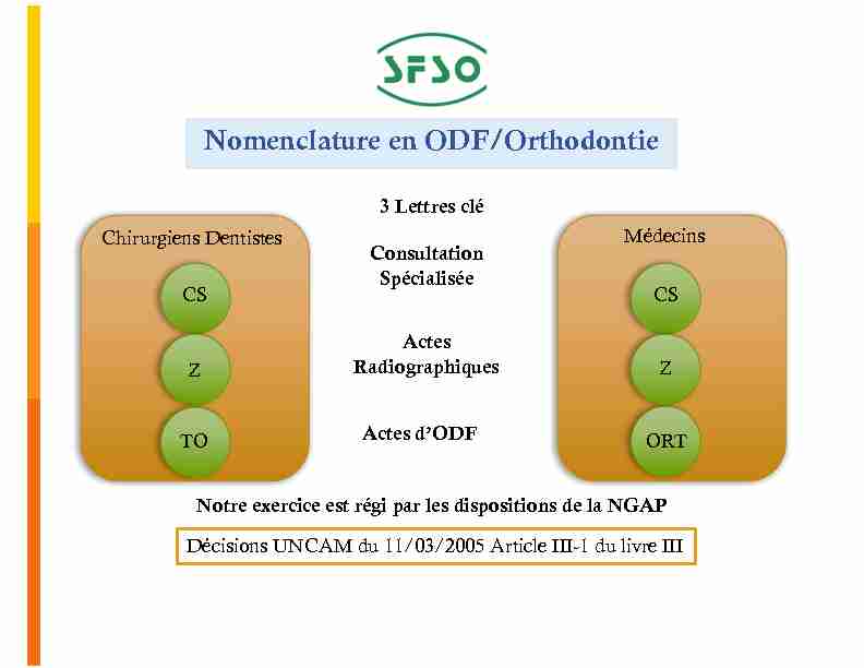 Nomenclature en ODF/Orthodontie