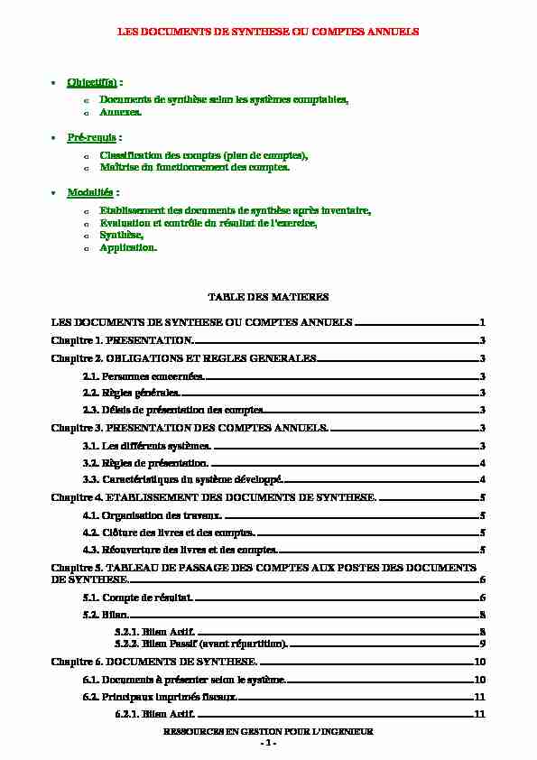 [PDF] LES DOCUMENTS DE SYNTHESE OU COMPTES ANNUELS