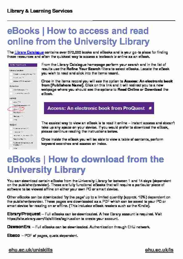 How to access and read online from the University Library