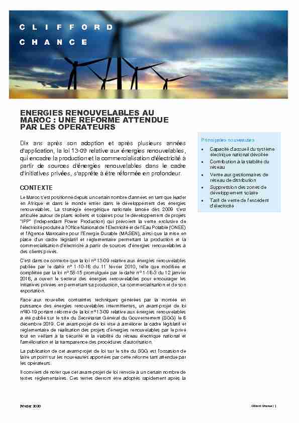 [PDF] ENERGIES RENOUVELABLES AU MAROC : UNE  - Clifford Chance