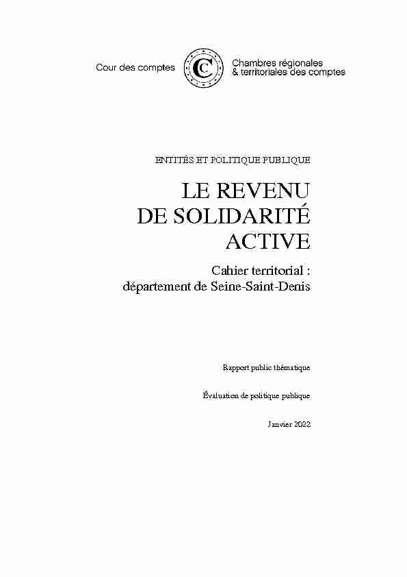 Le revenu de solidarité active (RSA) Cahier territorial : Département