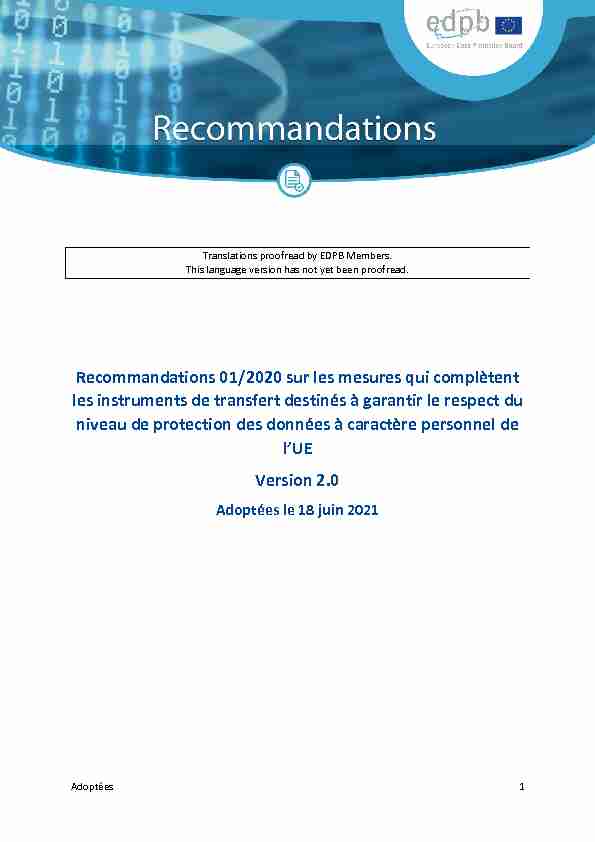 Recommandations 01/2020 sur les mesures qui complètent les
