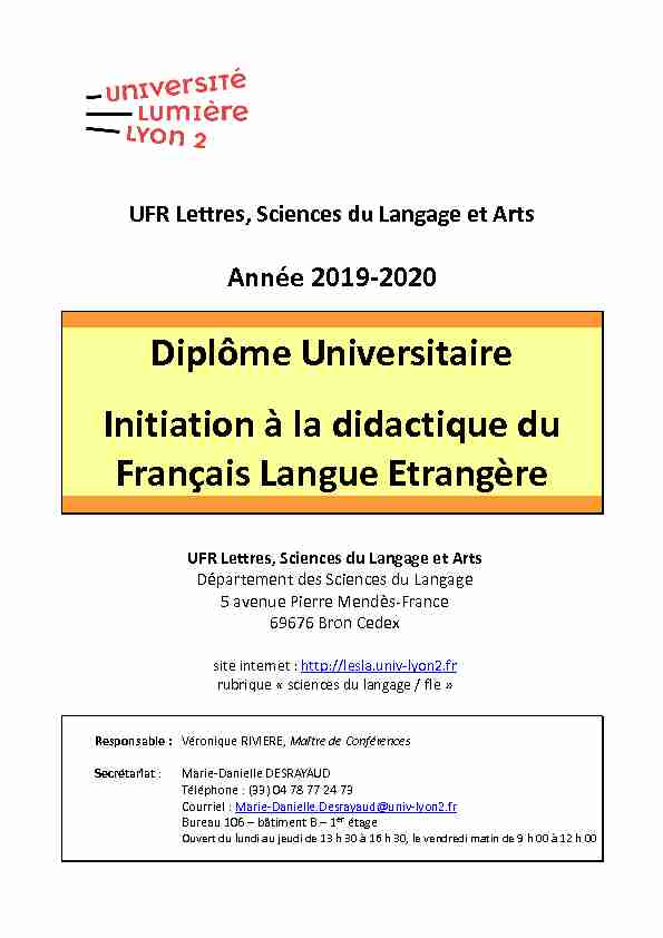 Diplôme Universitaire Initiation à la didactique du Français Langue