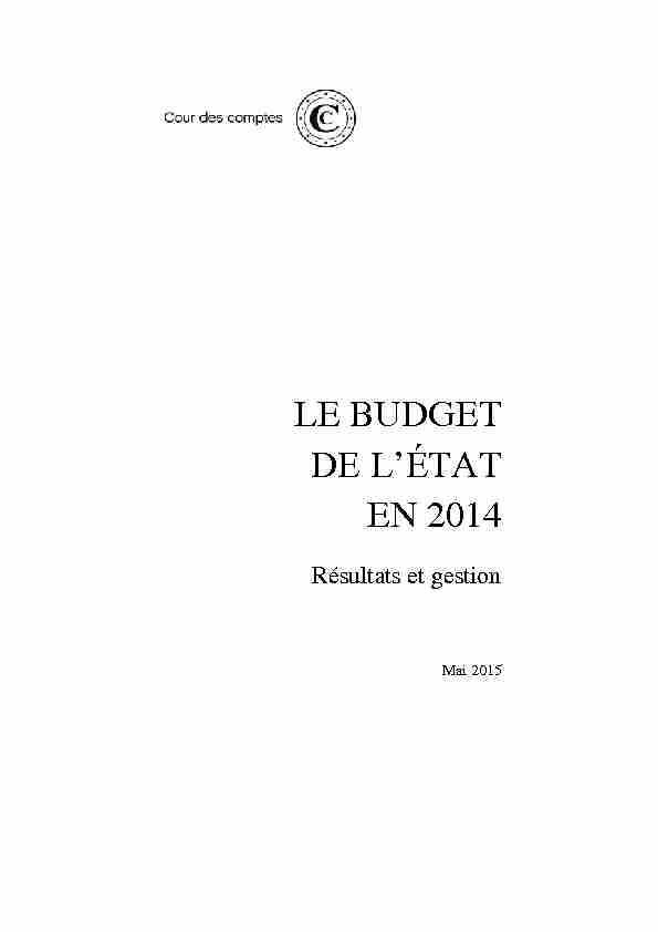 Rapport Le budget de lEtat en 2014 Résultats et gestion