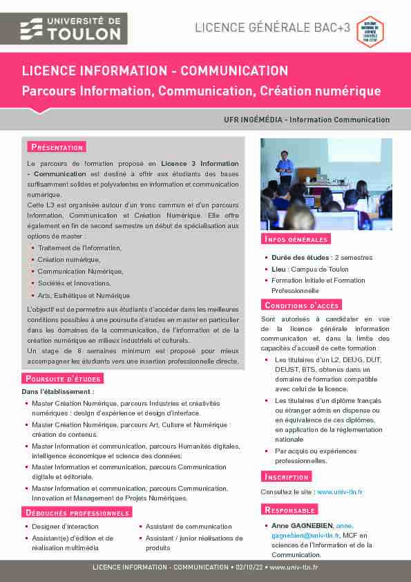 LICENCE INFORMATION - COMMUNICATION Parcours Information