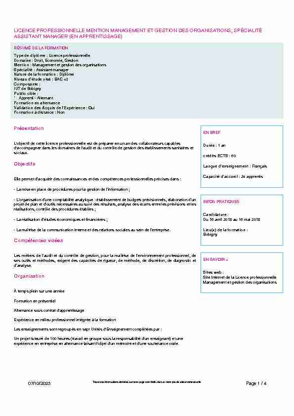 [PDF] licence professionnelle mention management et gestion des