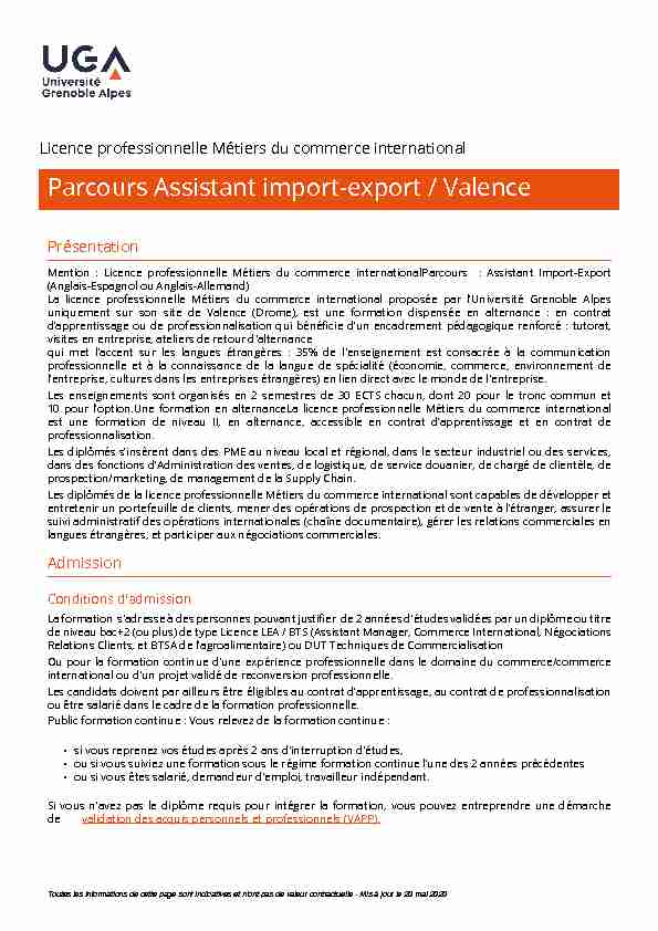 [PDF] Parcours Assistant import-export / Valence - Catalogue des