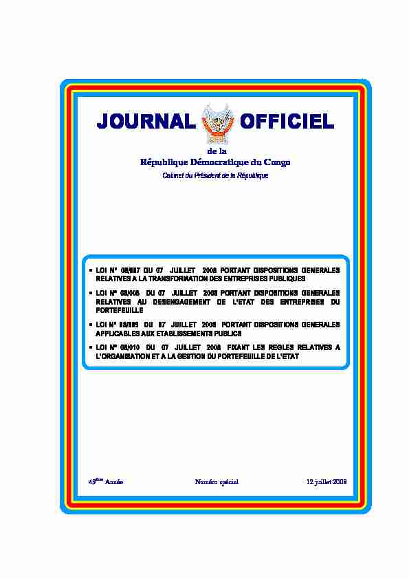 RD Congo - Loi n°08-009 portant dispositions generales