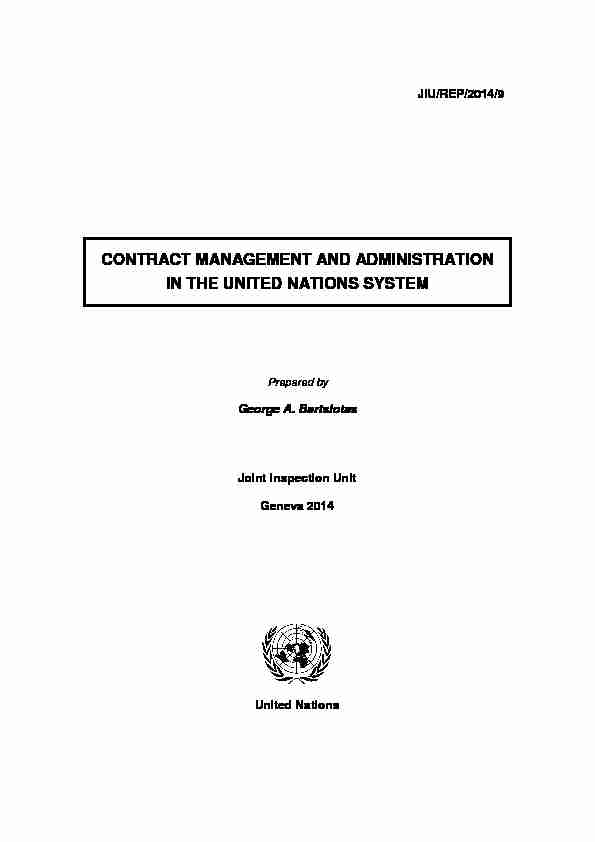 CONTRACT MANAGEMENT AND ADMINISTRATION IN THE