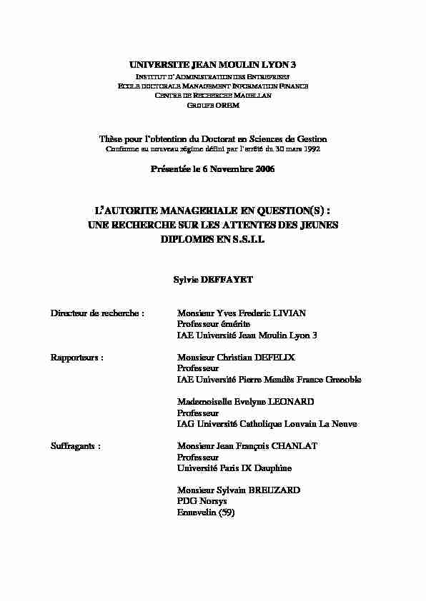 [PDF] LAUTORITE MANAGERIALE EN QUESTION(S) : UNE  - Lyon 3