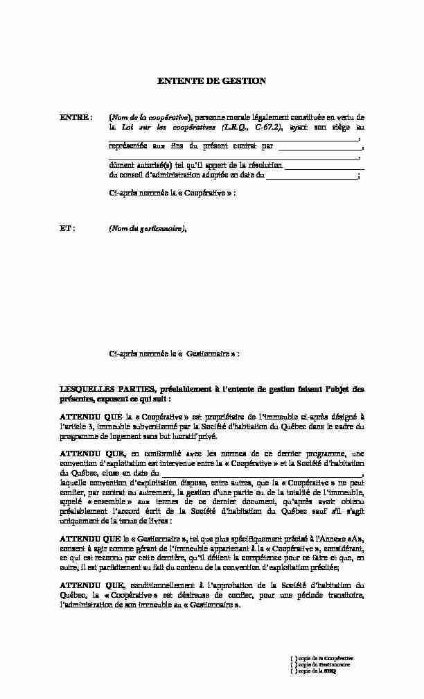 [PDF] Modèle-type dentente de gestion à lintention des COOP - Société d