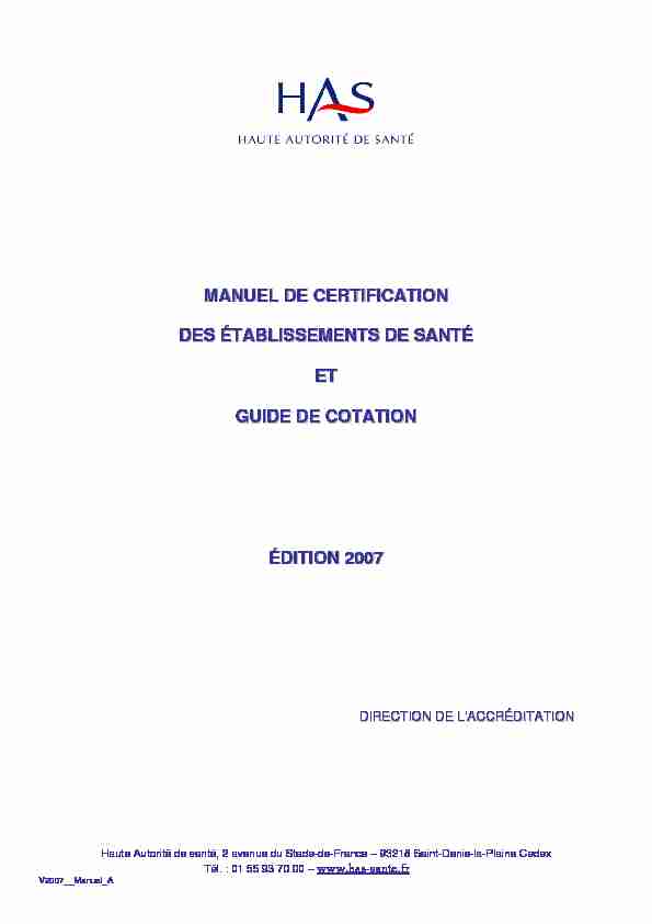 [PDF] MANUEL DE CERTIFICATION DES ÉTABLISSEMENTS DE SANTÉ