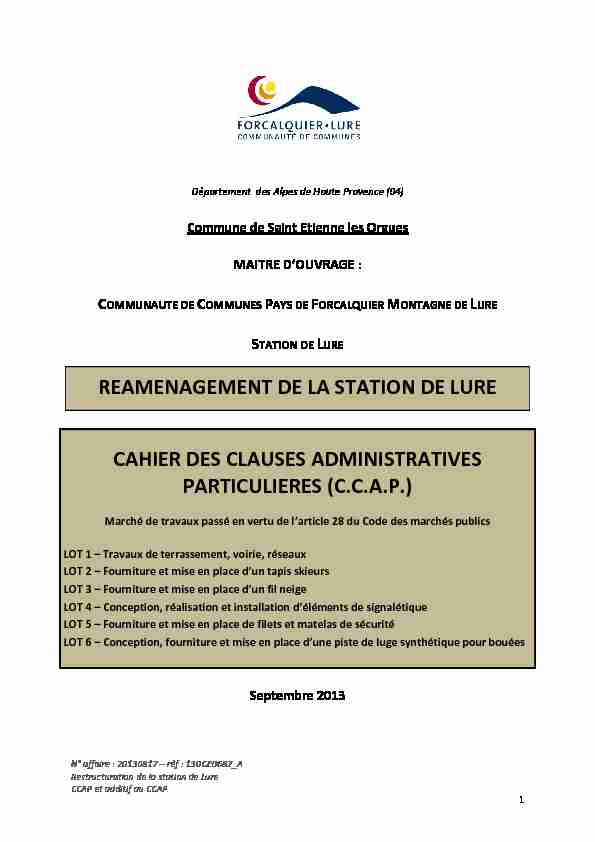[PDF] REAMENAGEMENT DE LA STATION DE LURE CAHIER DES