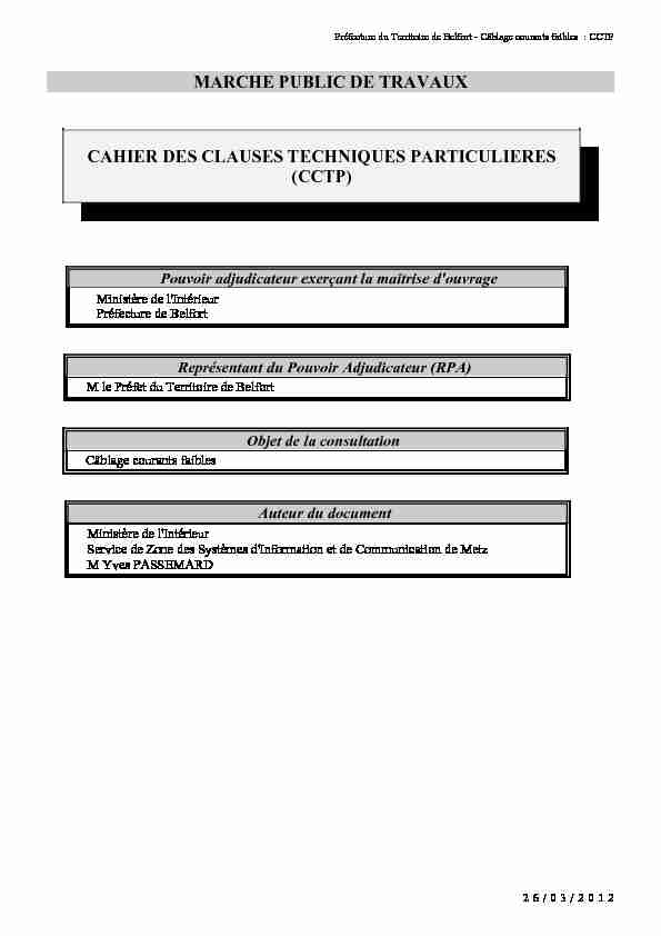 CAHIER DES CLAUSES TECHNIQUES PARTICULIÈRES (CCTP)