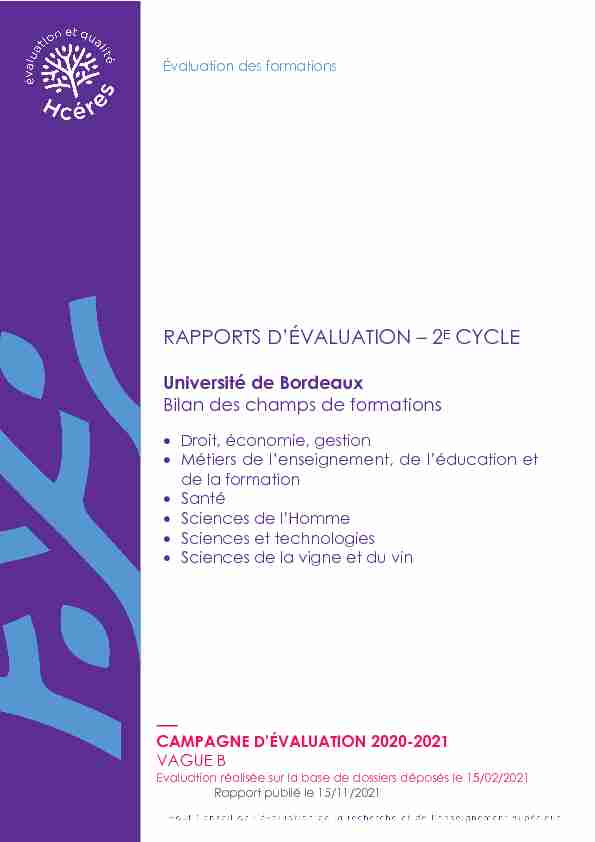 RAPPORTS DÉVALUATION – 2E CYCLE - Université de Bordeaux