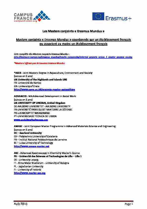 [PDF] Masters Erasmus Mundus coordonnés par ou associant  - Index of