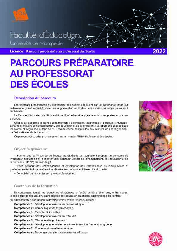 PARCOURS PRÉPARATOIRE AU PROFESSORAT DES ÉCOLES