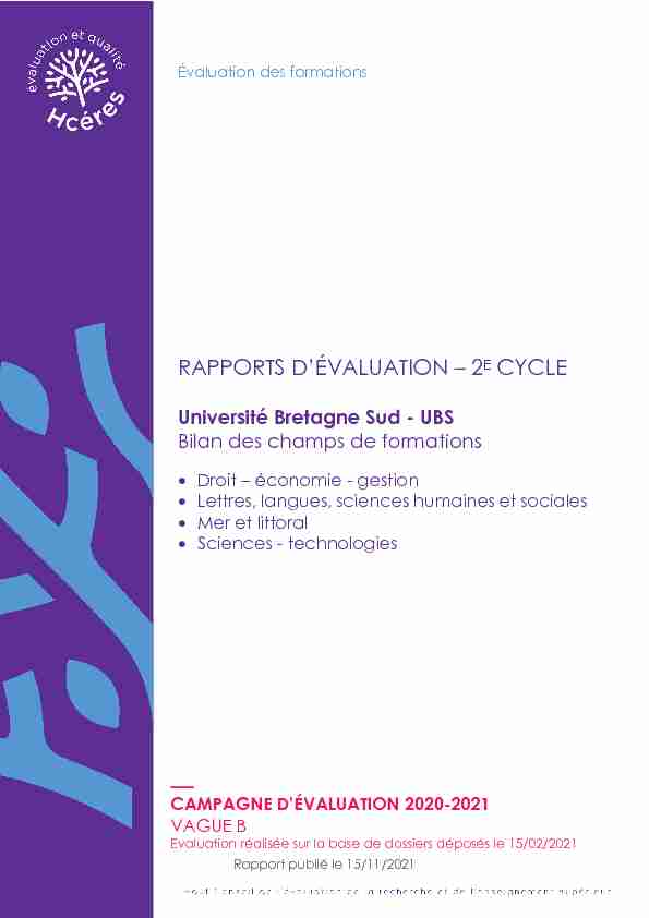 RAPPORTS DÉVALUATION – 2E CYCLE - Université Bretagne Sud