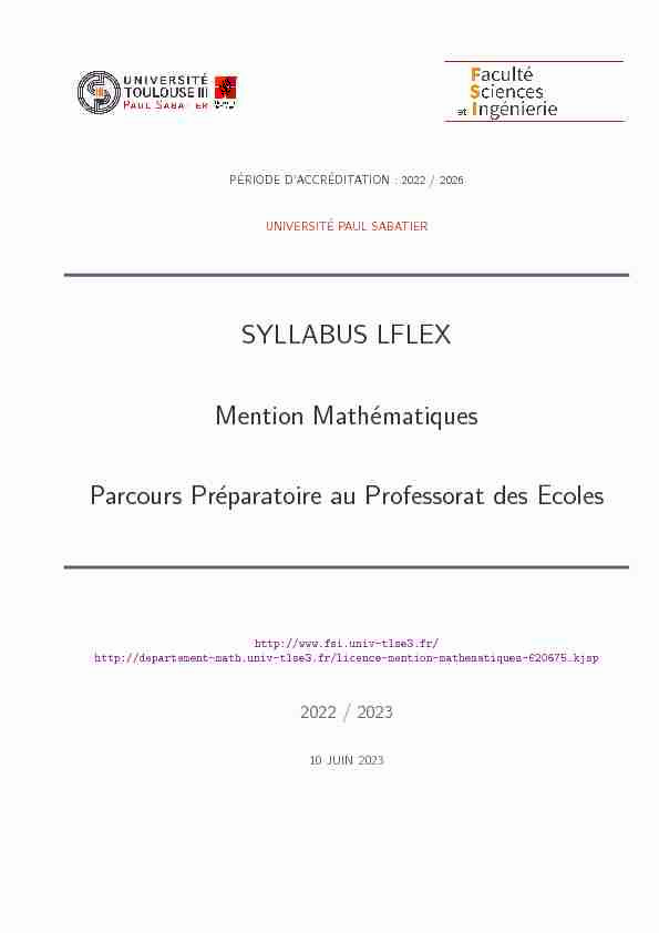 SYLLABUS LFLEX Mention Mathématiques Parcours Préparatoire