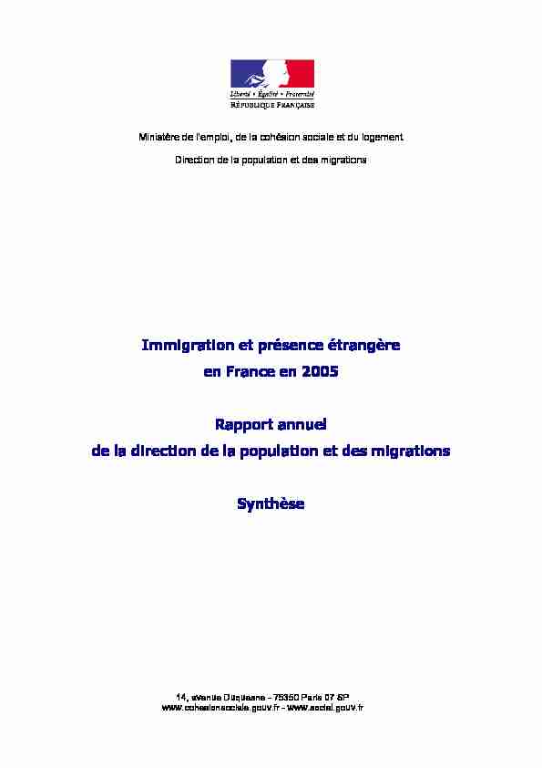 Immigration et présence étrangère en France en 2005 - Rapport