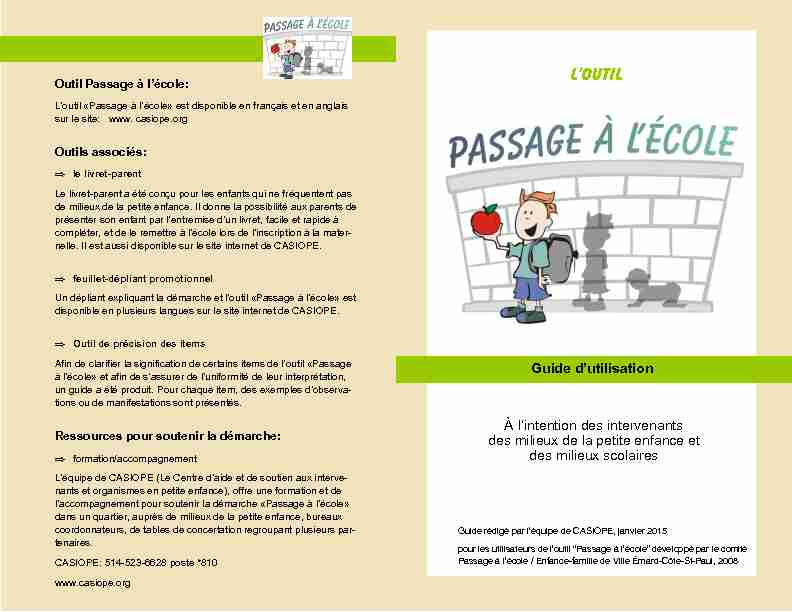 [PDF] Guide dutilisation À lintention des intervenants des  - CASIOPE