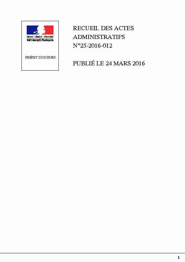 RECUEIL DES ACTES ADMINISTRATIFS N°25-2016-012 PUBLIÉ
