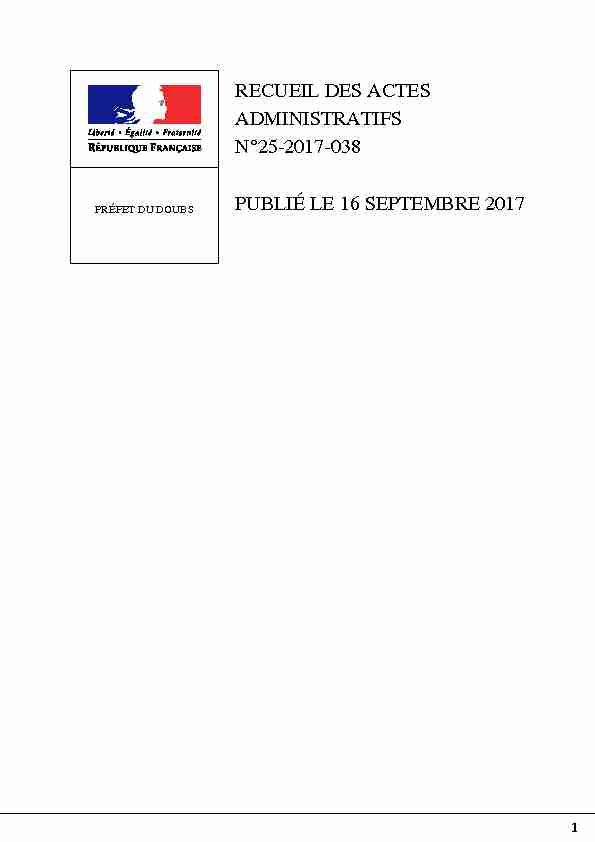 RECUEIL DES ACTES ADMINISTRATIFS N°25-2017-038 PUBLIÉ