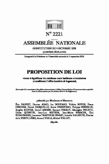 N° 2221 ASSEMBLÉE NATIONALE PROPOSITION DE LOI