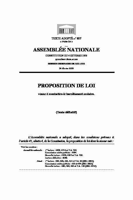 ASSEMBLÉE NATIONALE PROPOSITION DE LOI