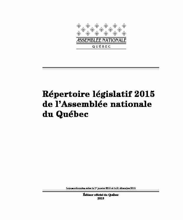 Répertoire législatif 2015 de lAssemblée nationale du Québec
