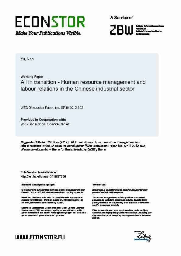 All in transition - Human resource management and labour relations