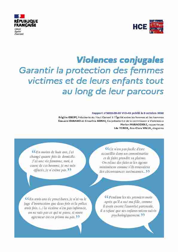 Violences conjugales Garantir la protection des femmes victimes et