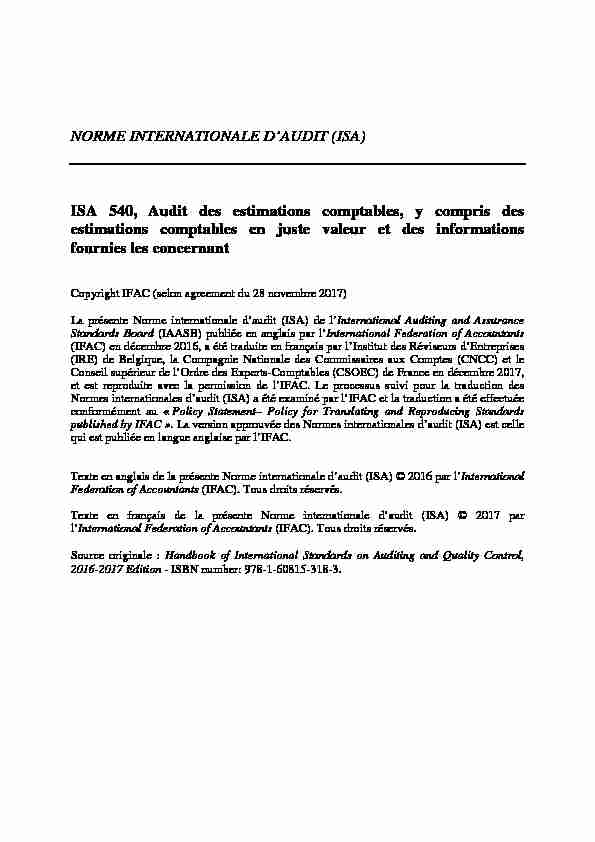 [PDF] NORME INTERNATIONALE DAUDIT (ISA) ISA 540, Audit des