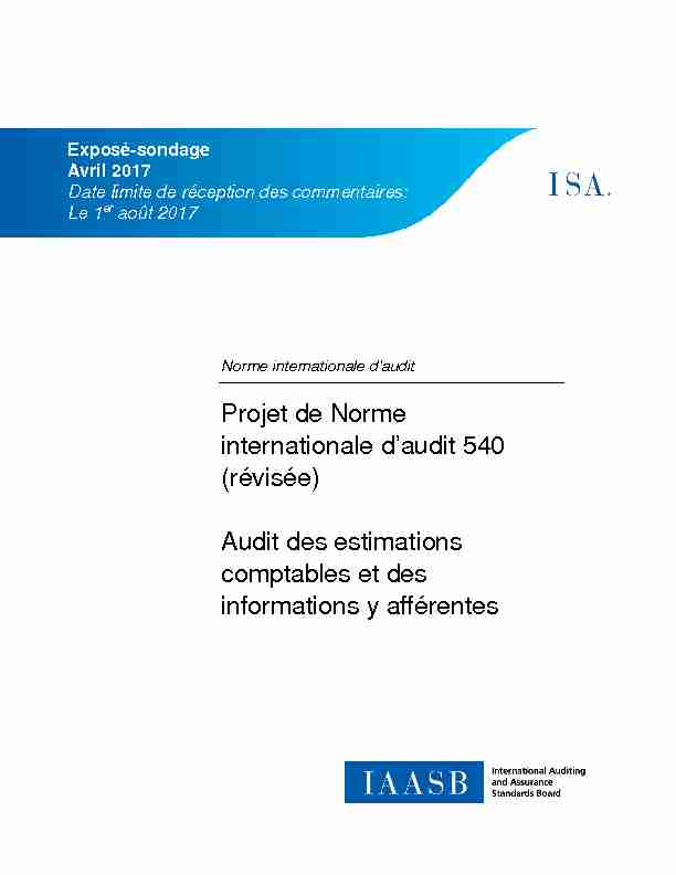 Projet de Norme internationale d’audit 540 (révisée) Audit