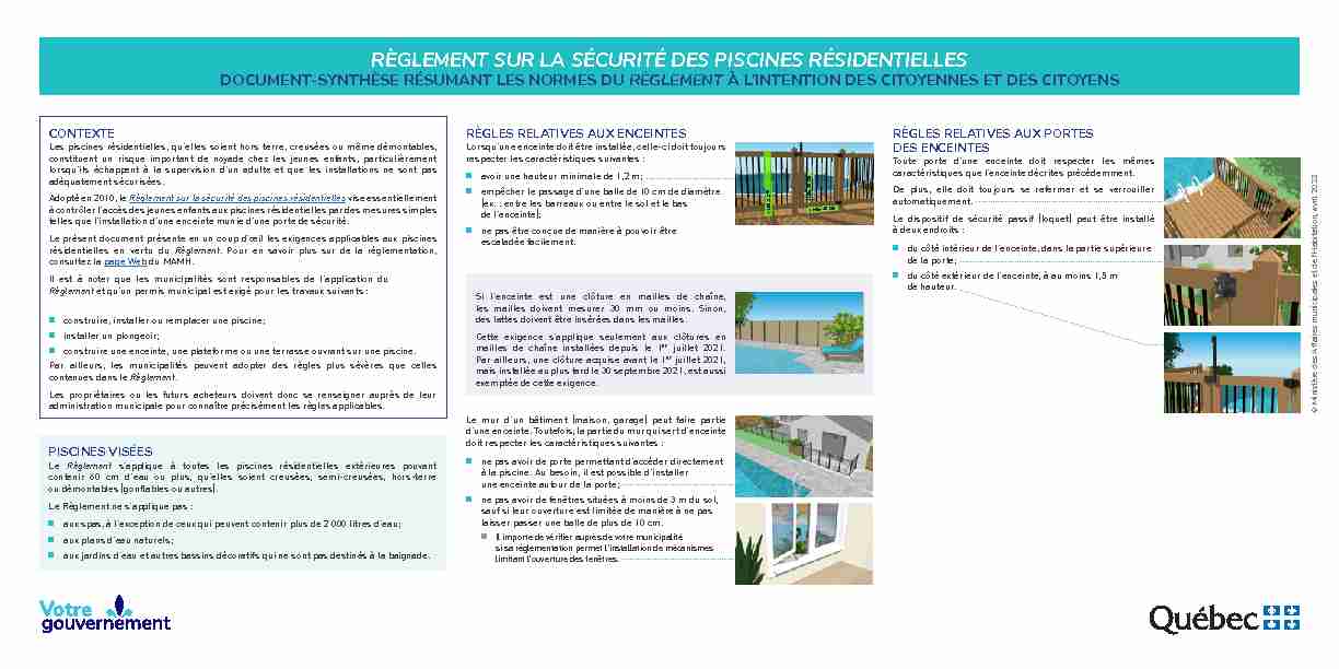 Règlement sur la sécurité des piscines résidentielles