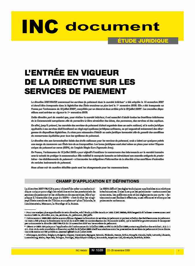[PDF] lentrée en vigueur de la directive sur les services de paiement