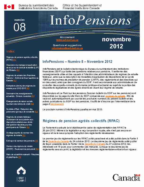 InfoPensions – Numéro 8 – Novembre 2012