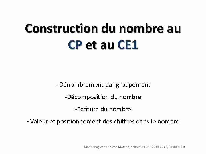 Construction du nombre au CP et au CE1 - Académie de Lille