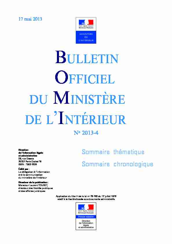 BULLETIN OFFICIEL DU MINISTèRE DE LINTÉRIEUR