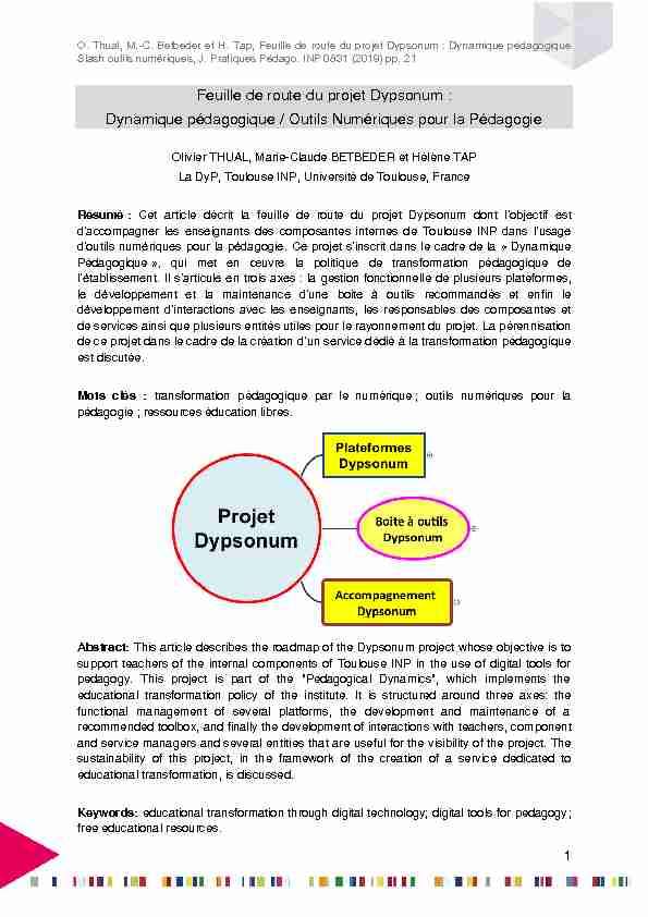 Feuille de route du projet Dypsonum : Dynamique pédagogique