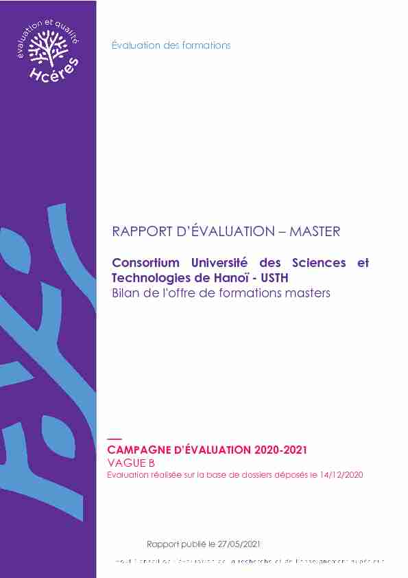 RAPPORT DÉVALUATION – MASTER - Consortium Université des